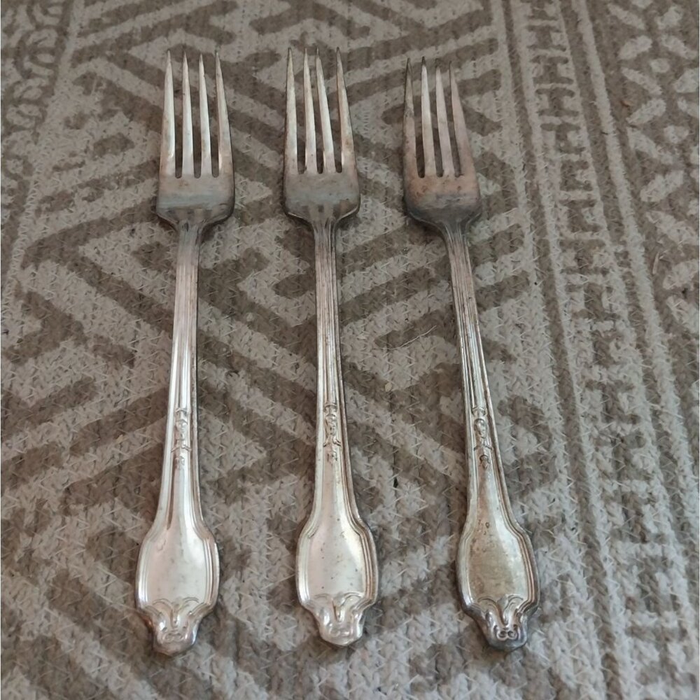VTG International Silver Co Set of 3 Dinner Forks Unpolished 7.1/4"